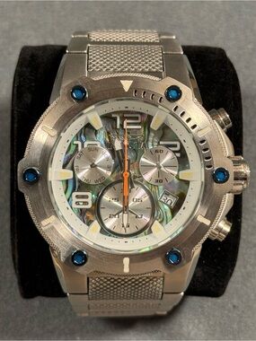Invicta 25497 Speedway Viper Silver Watch Iridescent Abalone Dial Blue Accents